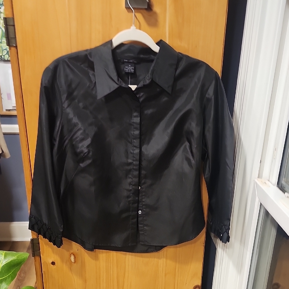 The Limited Black Satin Button-Up Blouse